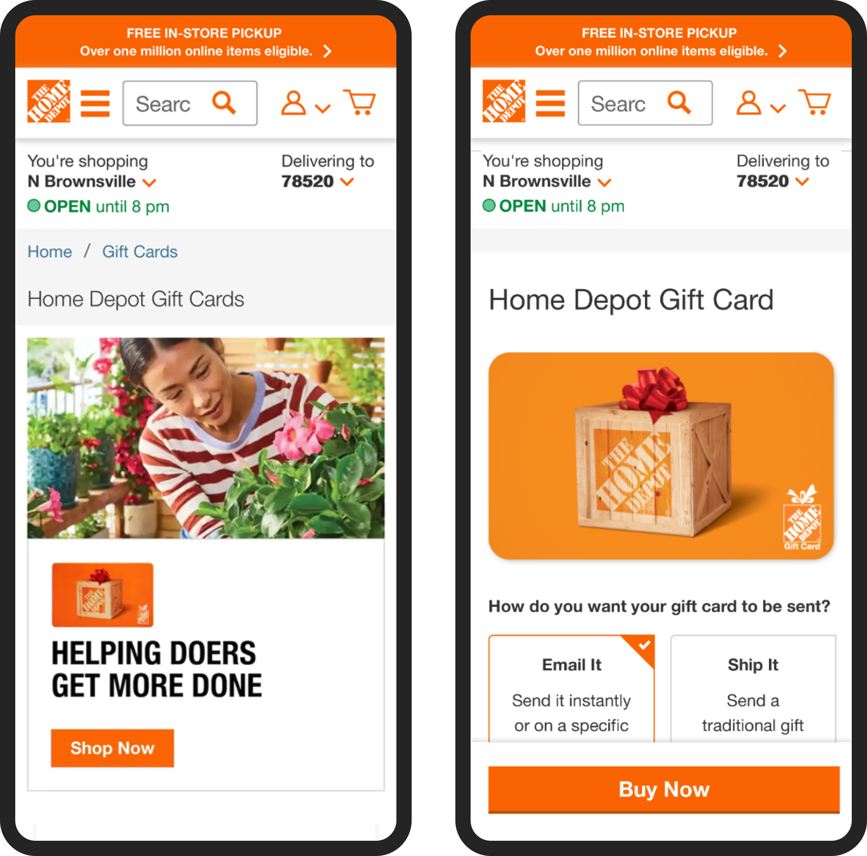 Existing gift card experience