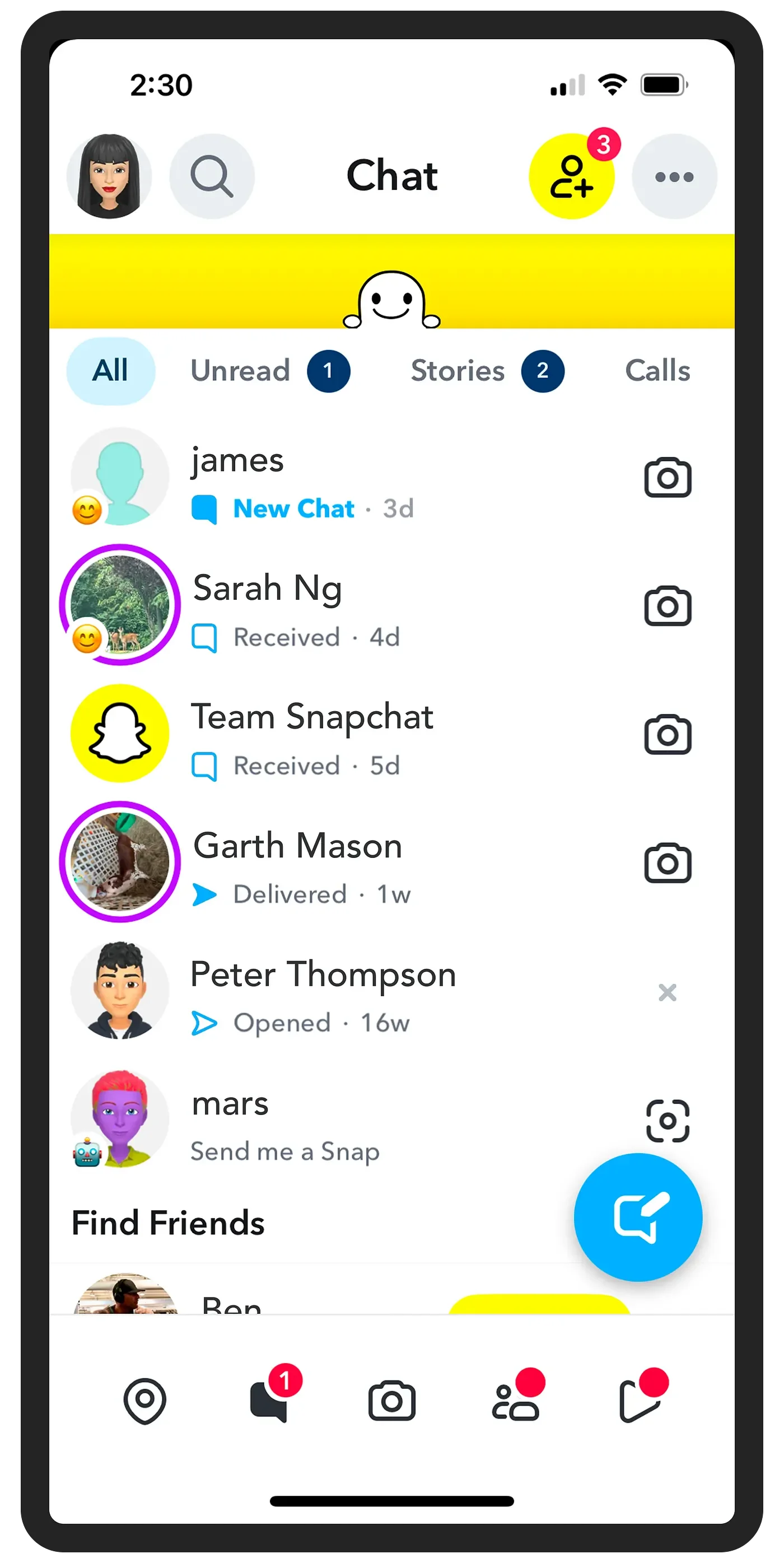 Snapchat's ghost logo peeking over the chat screen on refresh