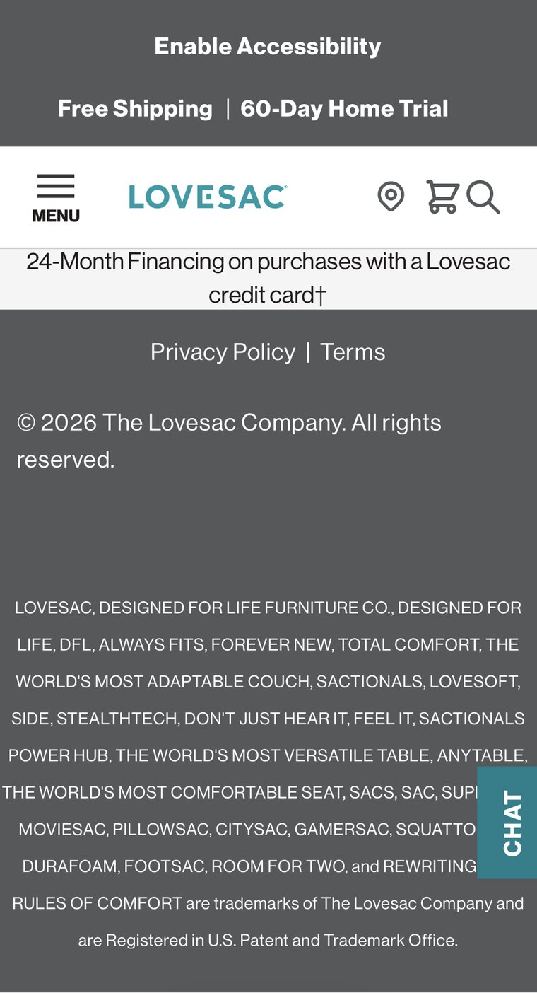 Original mobile footer ending in a dense, visible paragraph listing dozens of trademarked product names as plain text.