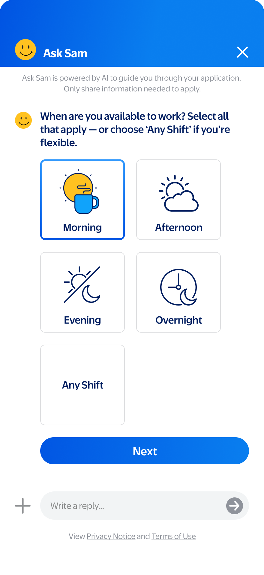 Ask Sam shift selected